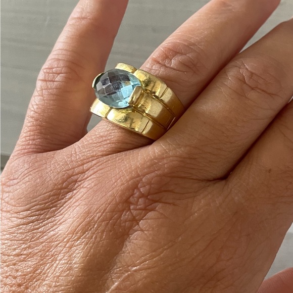 18k Gold Vintage Italian Ring with Aqua - Picture 3 of 15